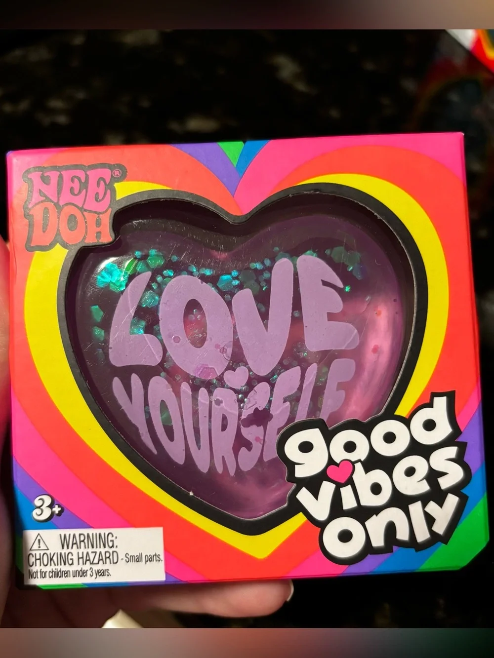 Schylling NeeDoh Good Vibes Only heart-shaped fidget toy-“Love Yourself” Purple